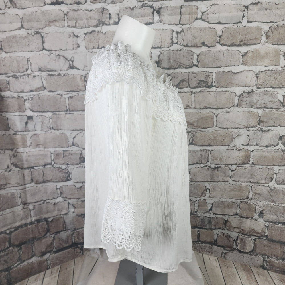 cream Bea Lace Collar and Cuff Feminine Blouse Off White Size 38/Small/Med - Picture 12 of 16